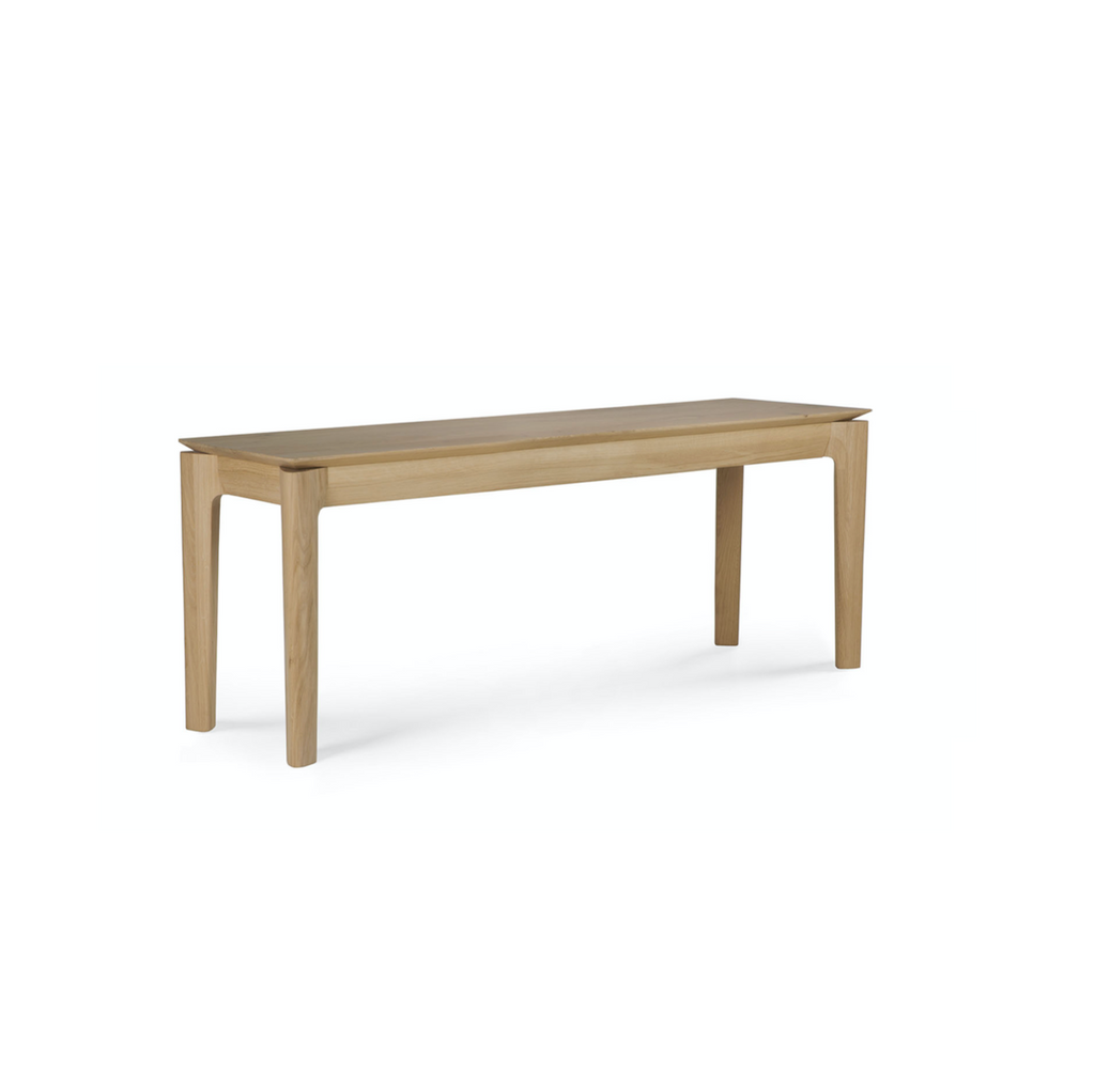 Banc de salle à manger scandinave en chêne massif avec pieds fuselés