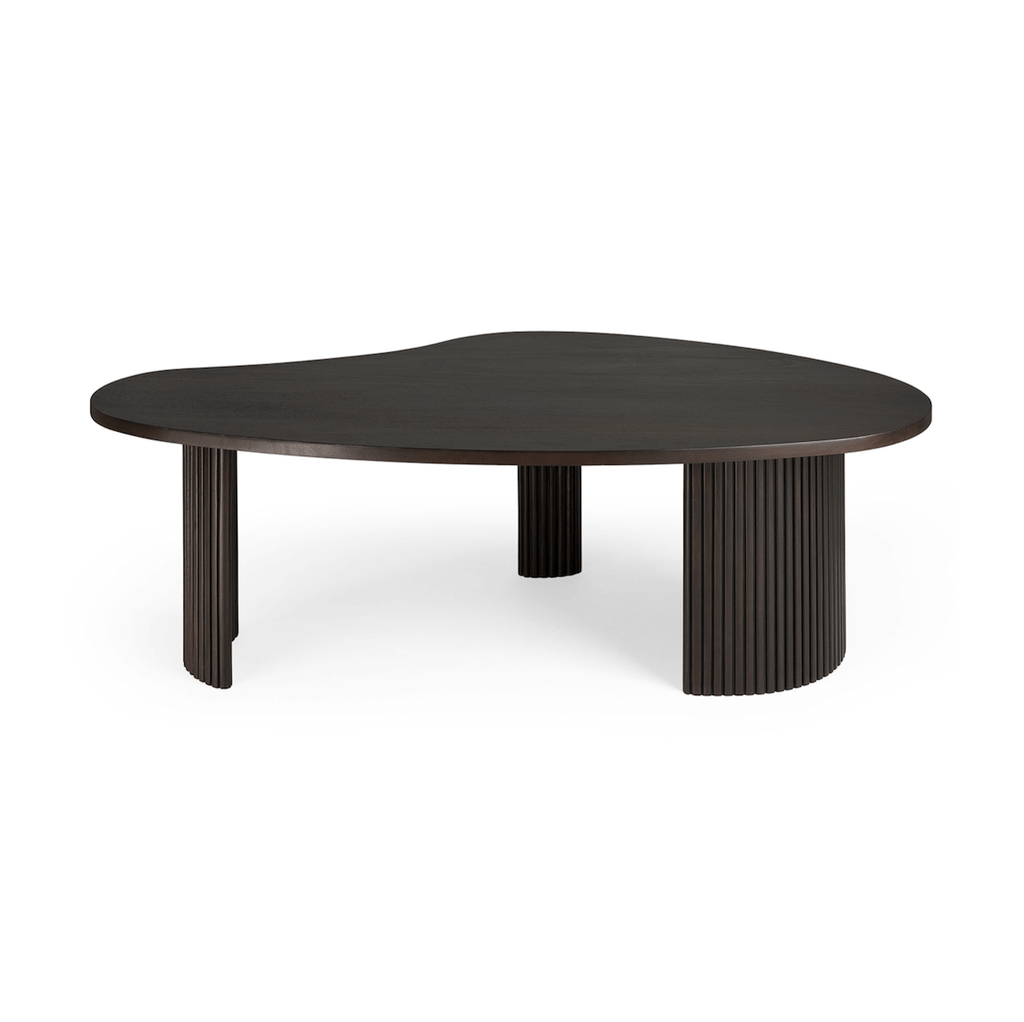Table basse classique en acajou massif avec plateau gigogne en forme de rognon pour salon