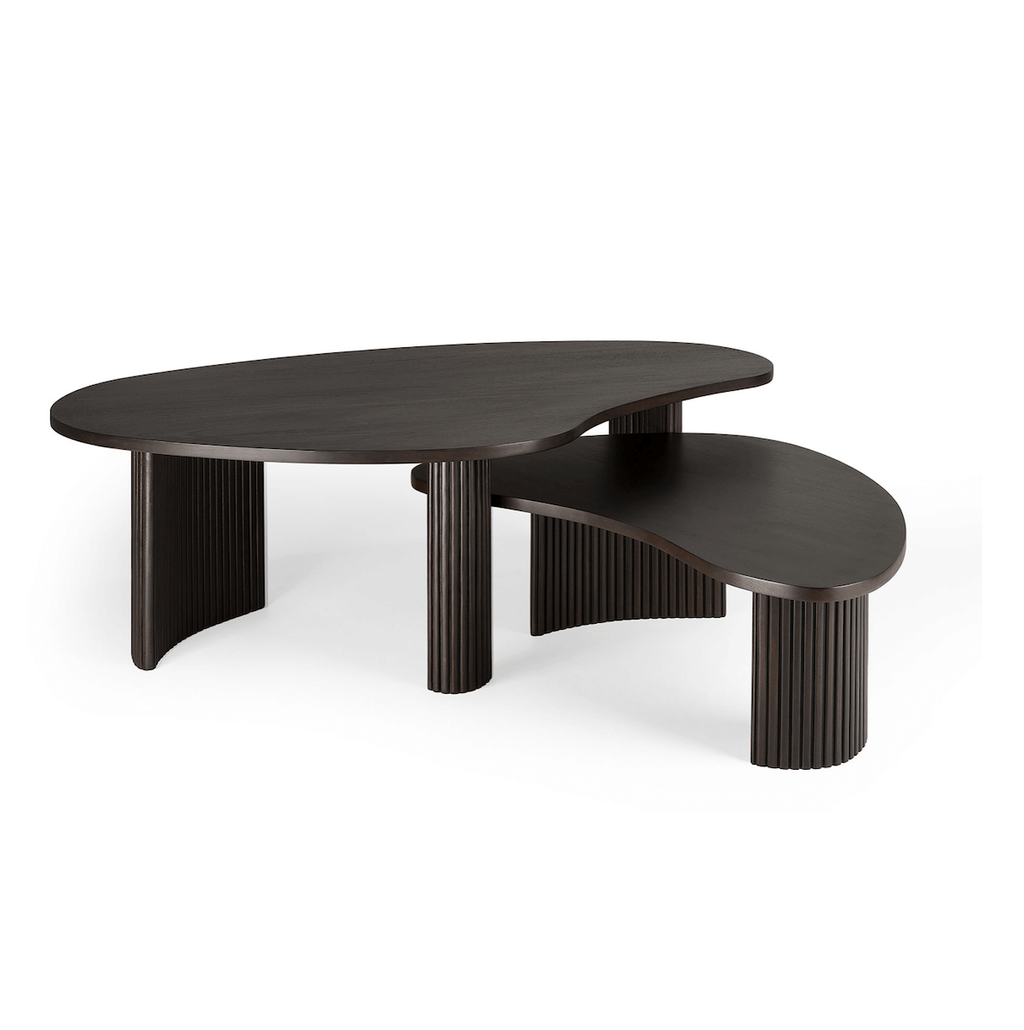 Table basse classique en acajou massif avec plateau gigogne en forme de rognon pour salon