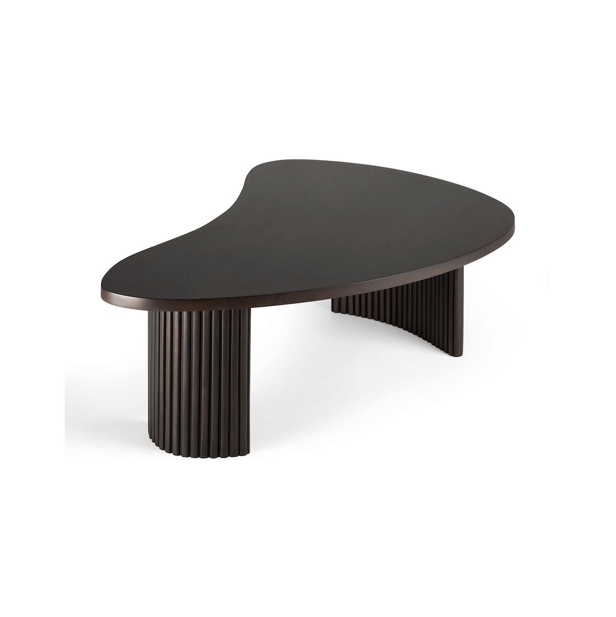 Table basse classique en acajou massif avec plateau gigogne en forme de rognon pour salon