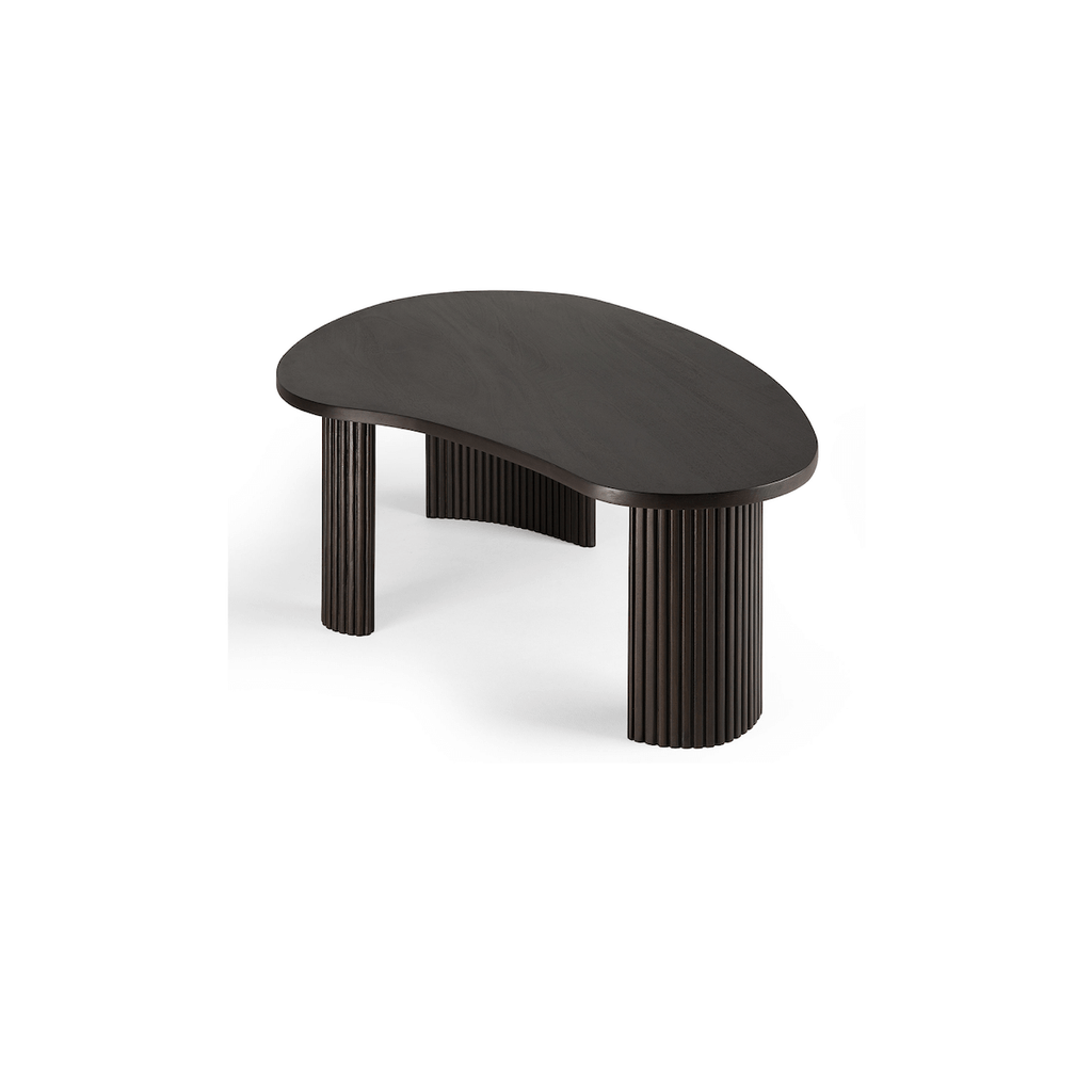 Table basse classique en acajou massif avec plateau gigogne en forme de rognon pour salon