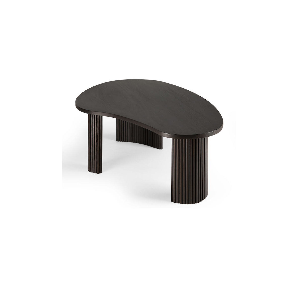 Table basse classique en acajou massif avec plateau gigogne en forme de rognon pour salon