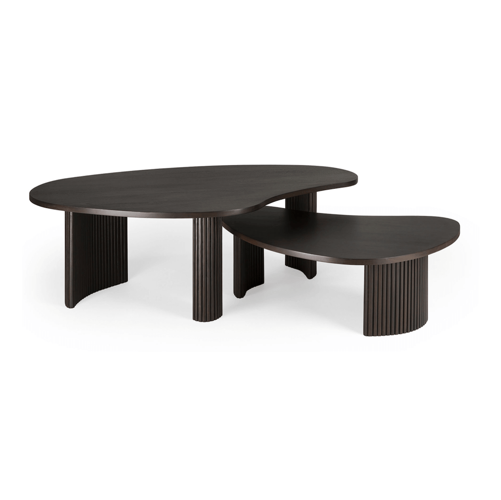 Table basse classique en acajou massif avec plateau gigogne en forme de rognon pour salon