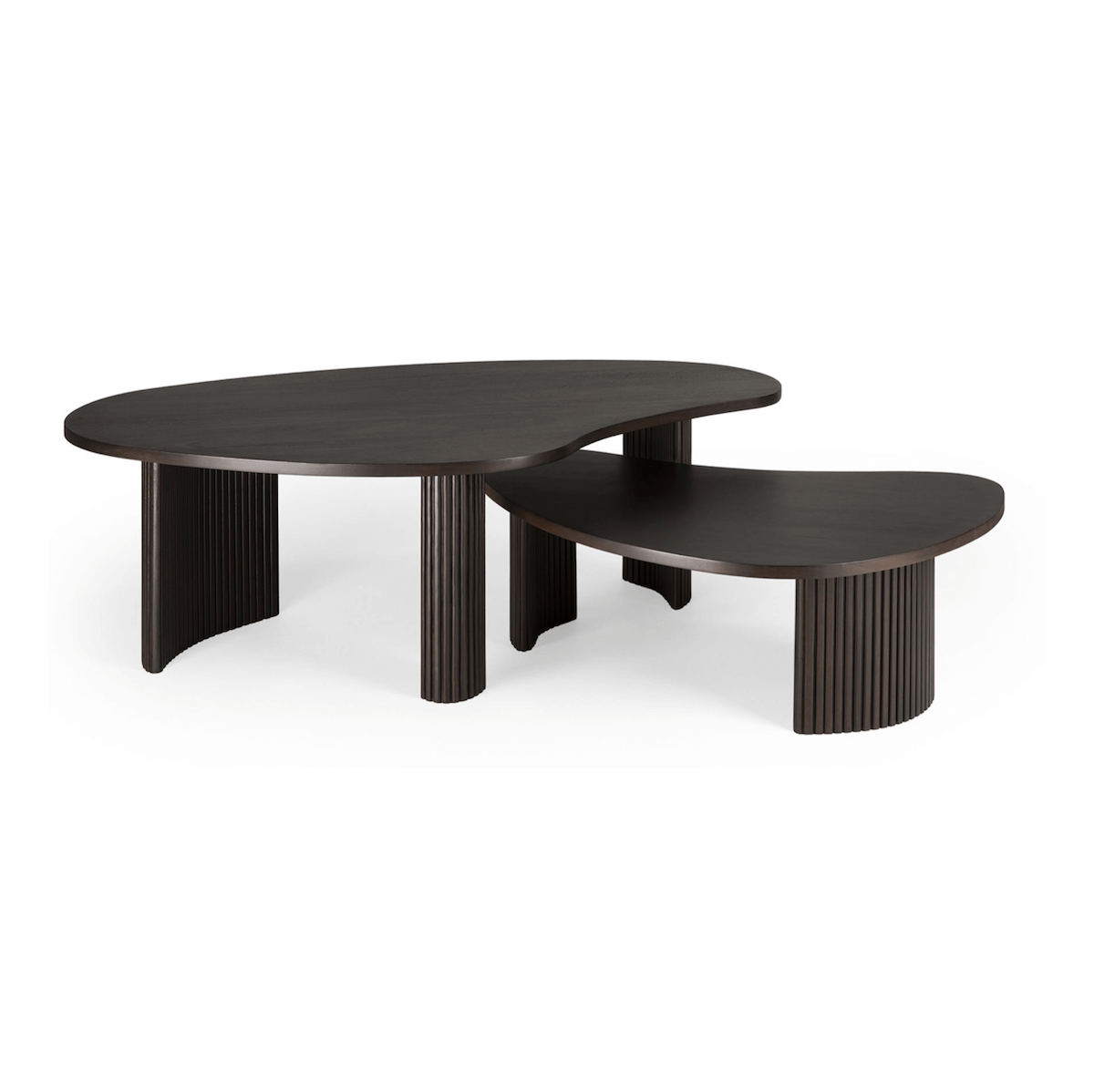Table basse classique en acajou massif avec plateau gigogne en forme de rognon pour salon