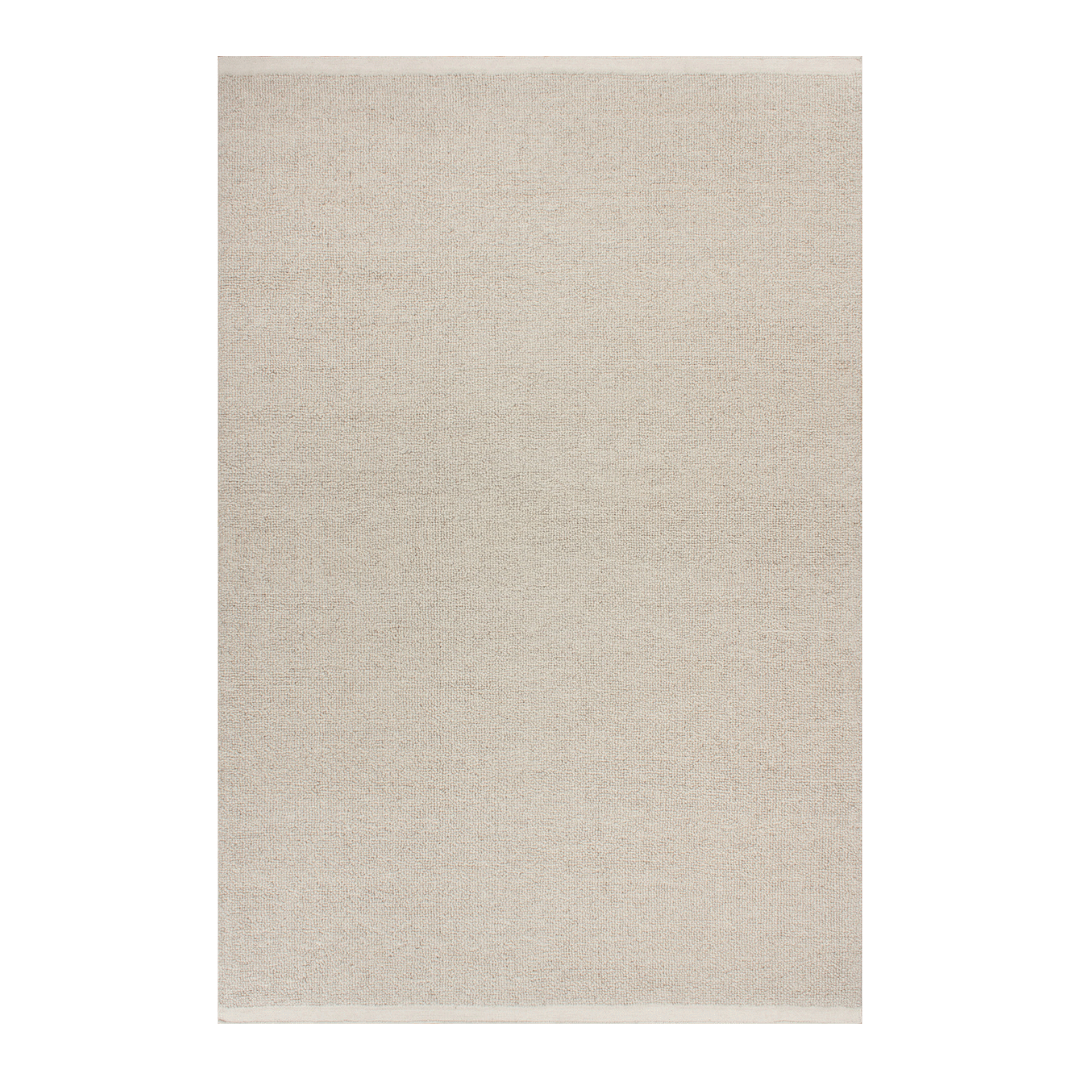 Tapis tissé main en 100 % laine de Nouvelle-Zélande raffinée avec bordure en coton couleur Os pour salon