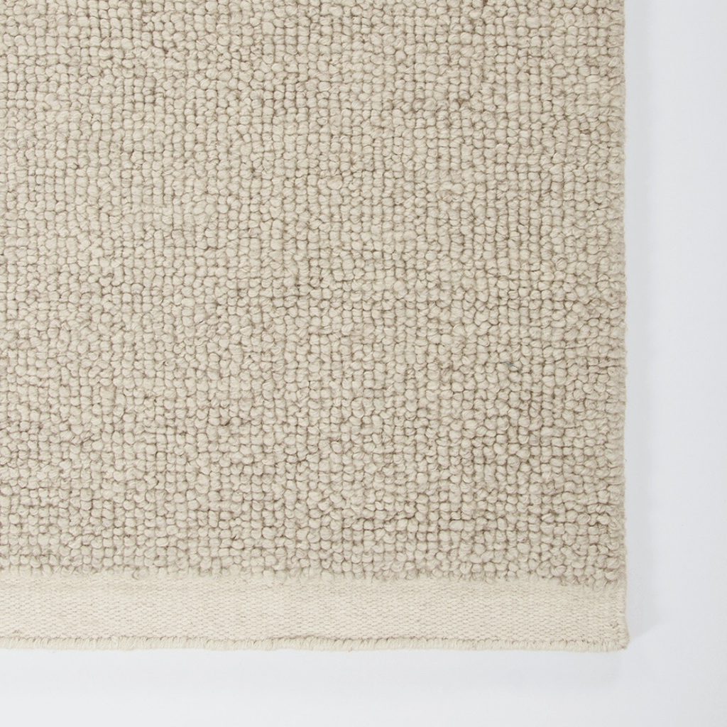 Tapis tissé main en 100 % laine de Nouvelle-Zélande raffinée avec bordure en coton couleur Os pour salon