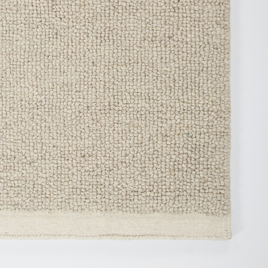 Tapis tissé main en 100 % laine de Nouvelle-Zélande raffinée avec bordure en coton couleur Os pour salon