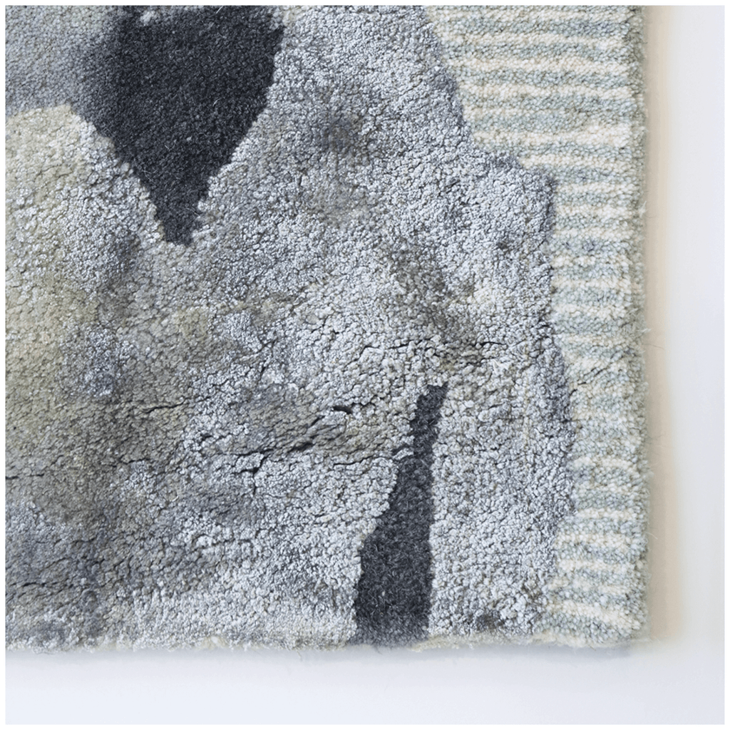 Tapis contemporain tufté à la main en laine et viscose, motif inspiré de l'océan, pour salon