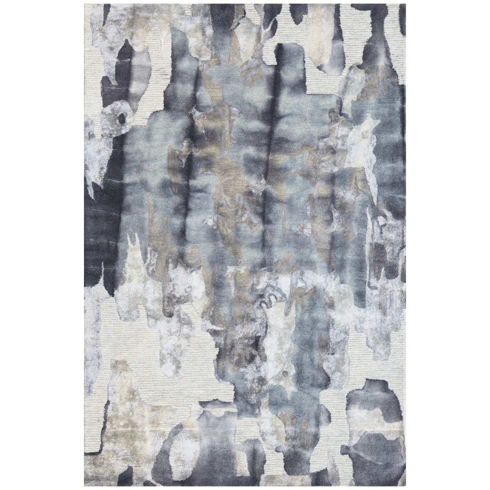 Tapis contemporain tufté à la main en laine et viscose, motif inspiré de l'océan, pour salon