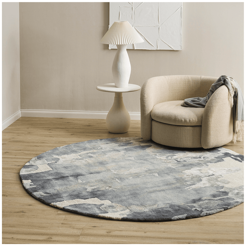 Tapis contemporain tufté à la main en laine et viscose, motif inspiré de l'océan, pour salon