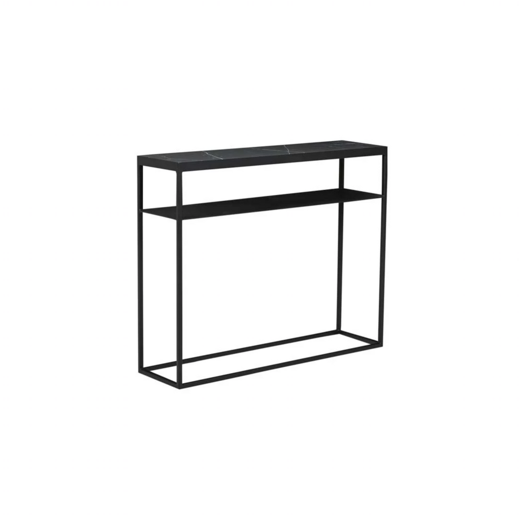 Console étroite moderne en marbre massif avec étagère inférieure pour couloir