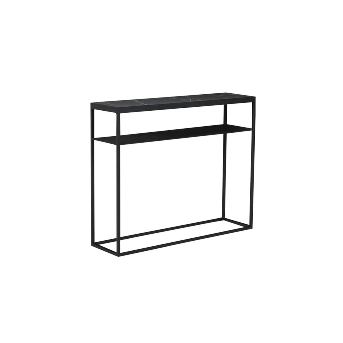 Console étroite moderne en marbre massif avec étagère inférieure pour couloir
