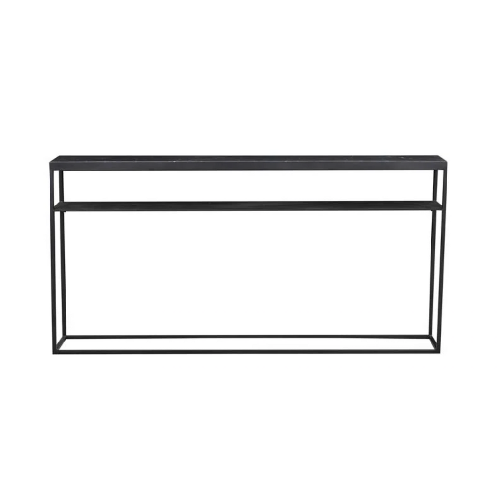 Console étroite moderne en marbre massif avec étagère inférieure pour couloir
