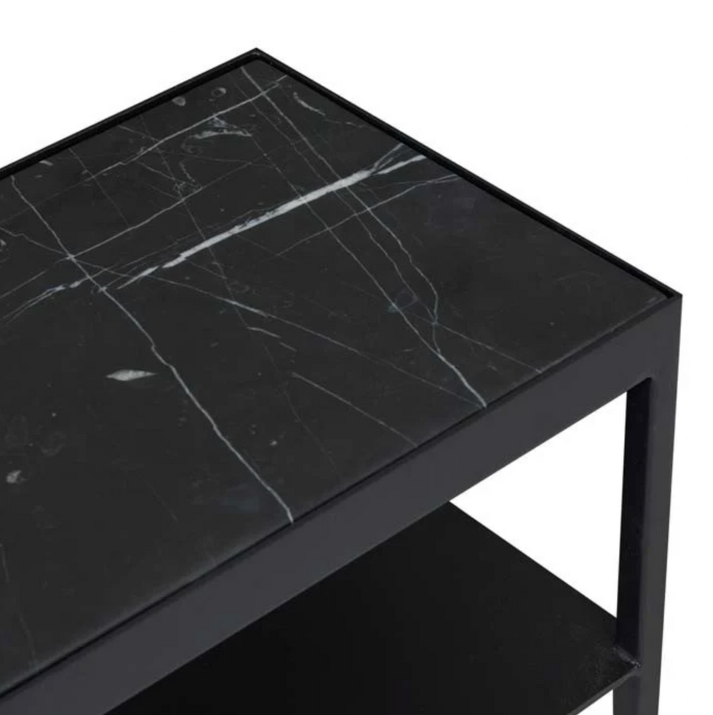 Console étroite moderne en marbre massif avec étagère inférieure pour couloir