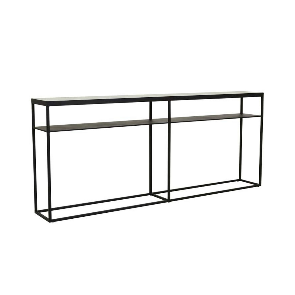 Console étroite moderne en marbre massif avec étagère inférieure pour couloir