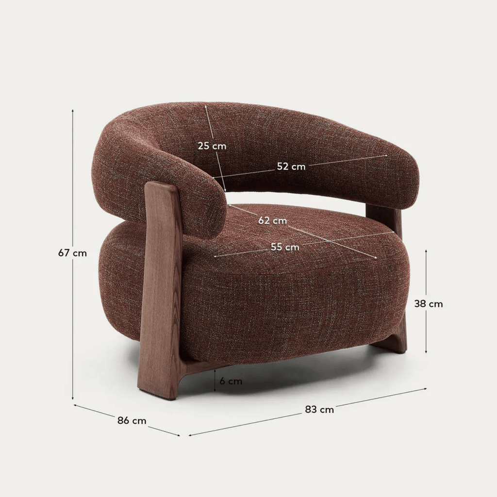 Fauteuil en polyester recyclé moderne avec pieds en bois de noyer pour salon