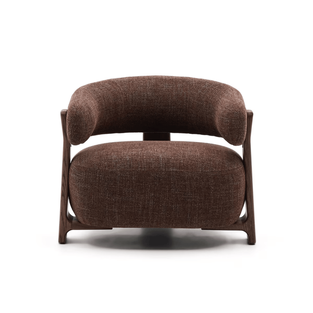Fauteuil en polyester recyclé moderne avec pieds en bois de noyer pour salon