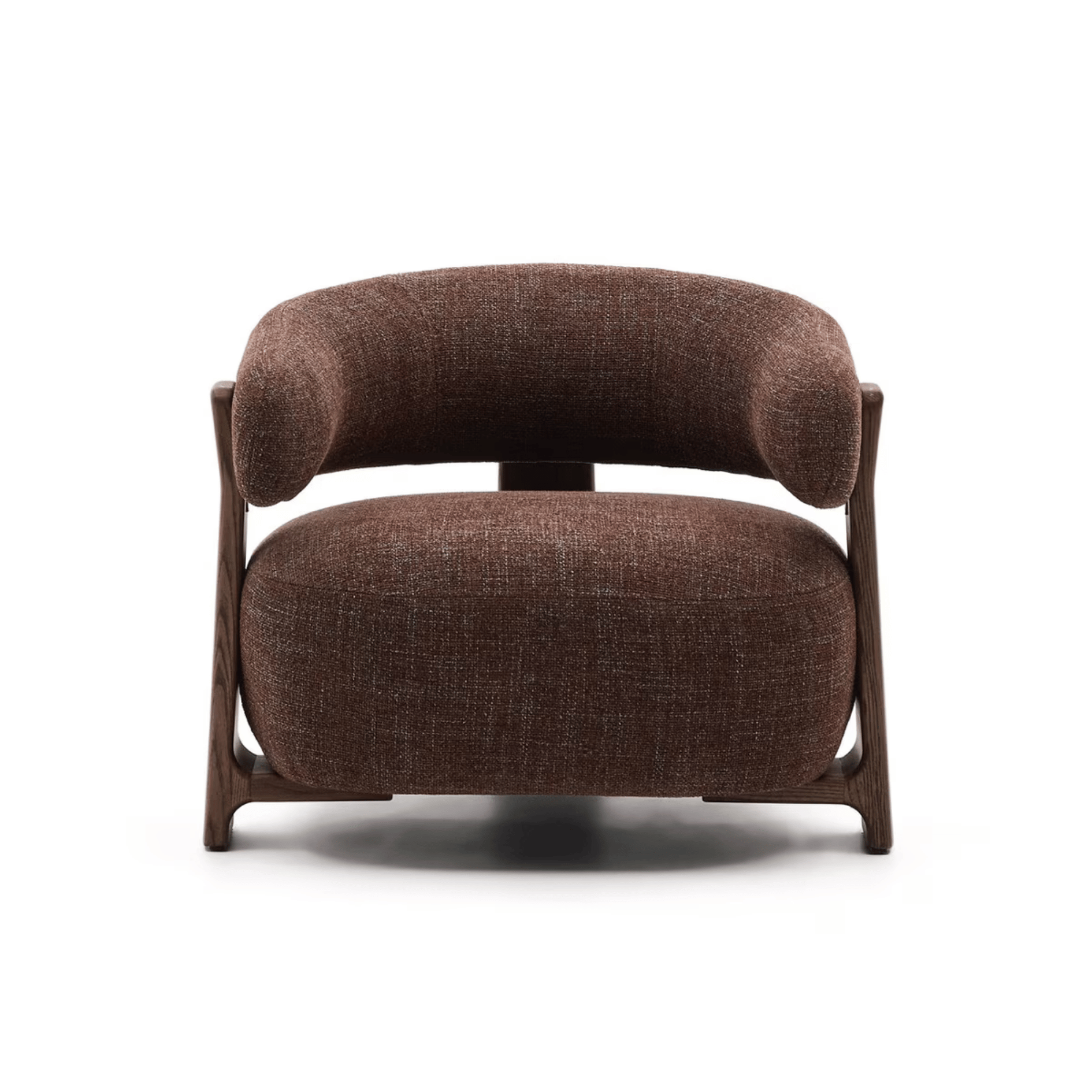 Fauteuil en polyester recyclé moderne avec pieds en bois de noyer pour salon