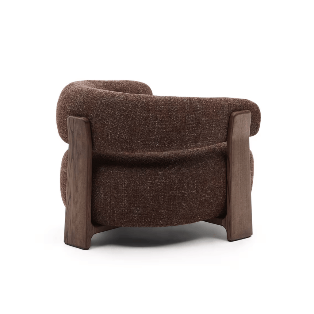 Fauteuil en polyester recyclé moderne avec pieds en bois de noyer pour salon