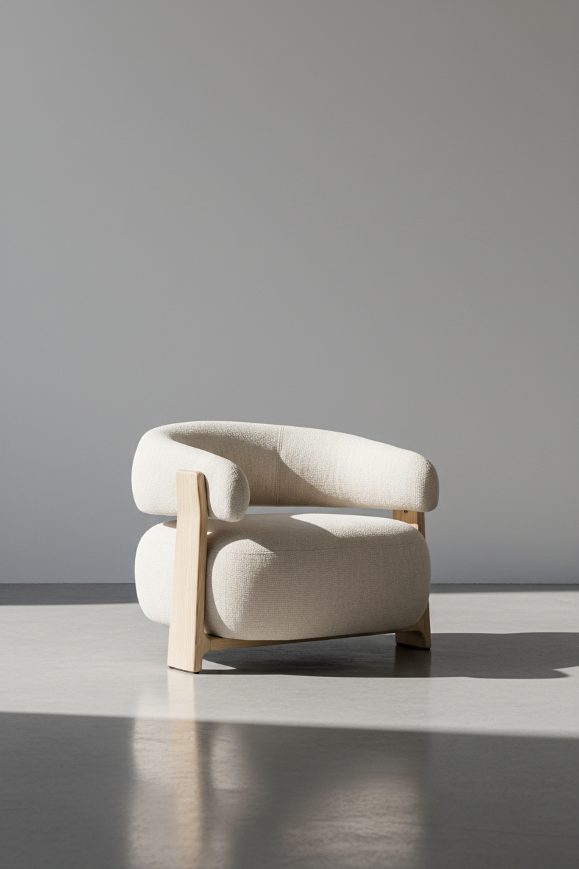 Fauteuil contemporain en polyester recyclé avec assise en mousse haute densité pour salon