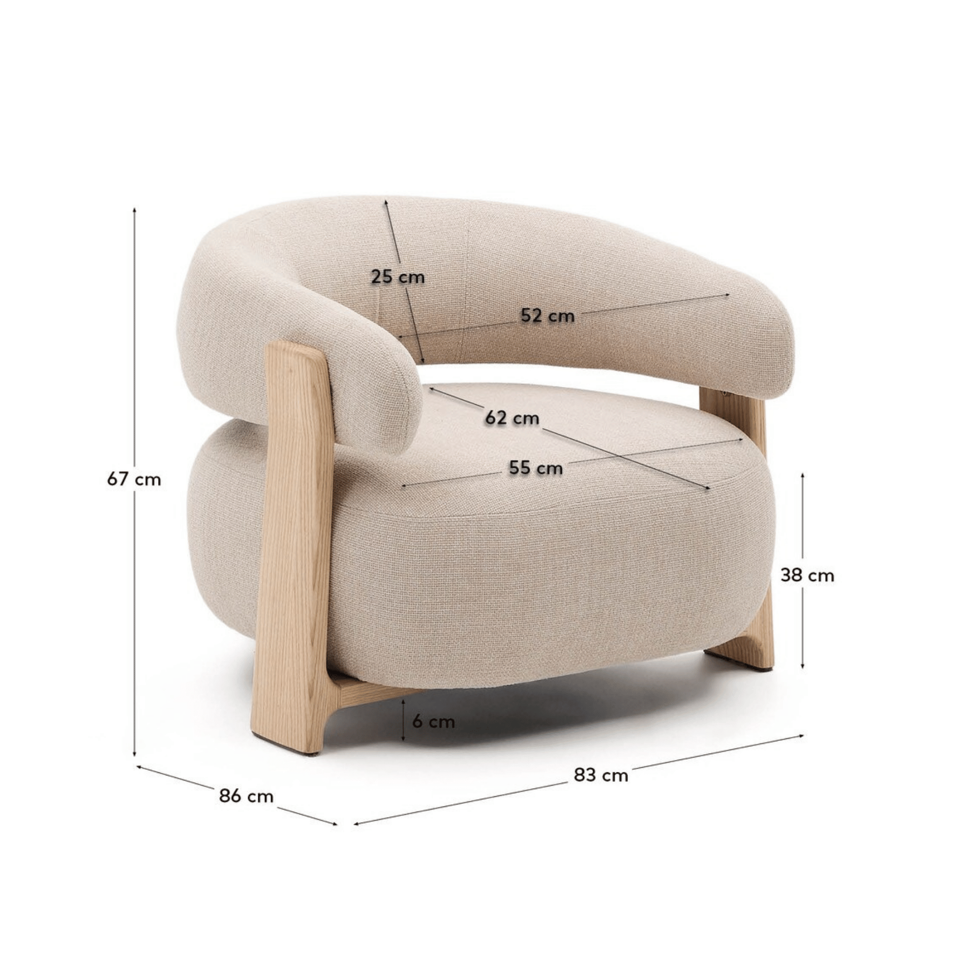 Fauteuil contemporain en polyester recyclé avec assise en mousse haute densité pour salon