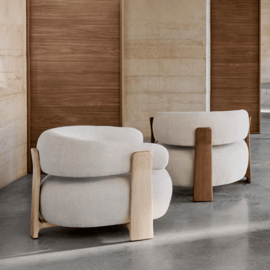 Fauteuil contemporain en polyester recyclé avec assise en mousse haute densité pour salon