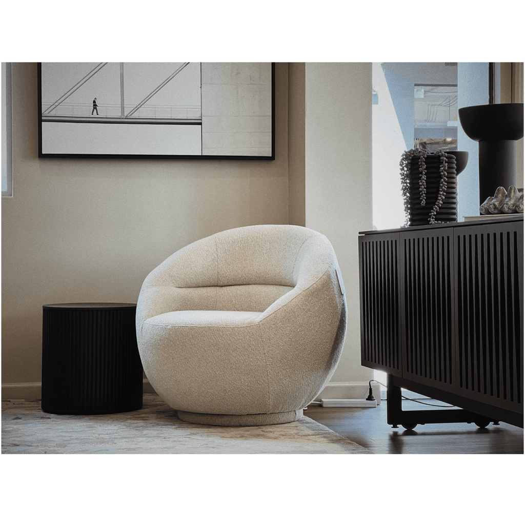 Fauteuil pivotant compact en polyester avec base à retour automatique pour chambre ou salon
