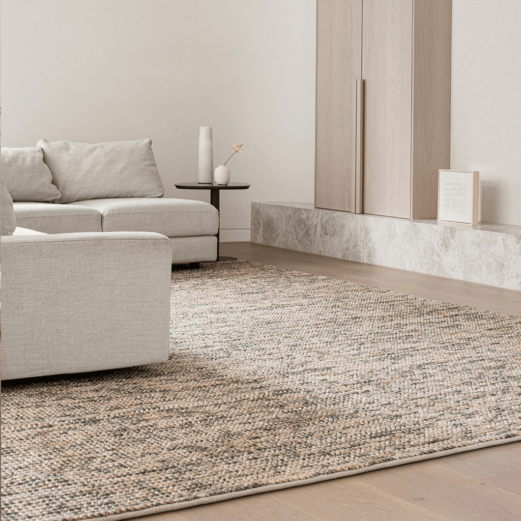 Tapis bouclé bohème 100 % laine tissé à la main, tons automnaux chaleureux, pour salon