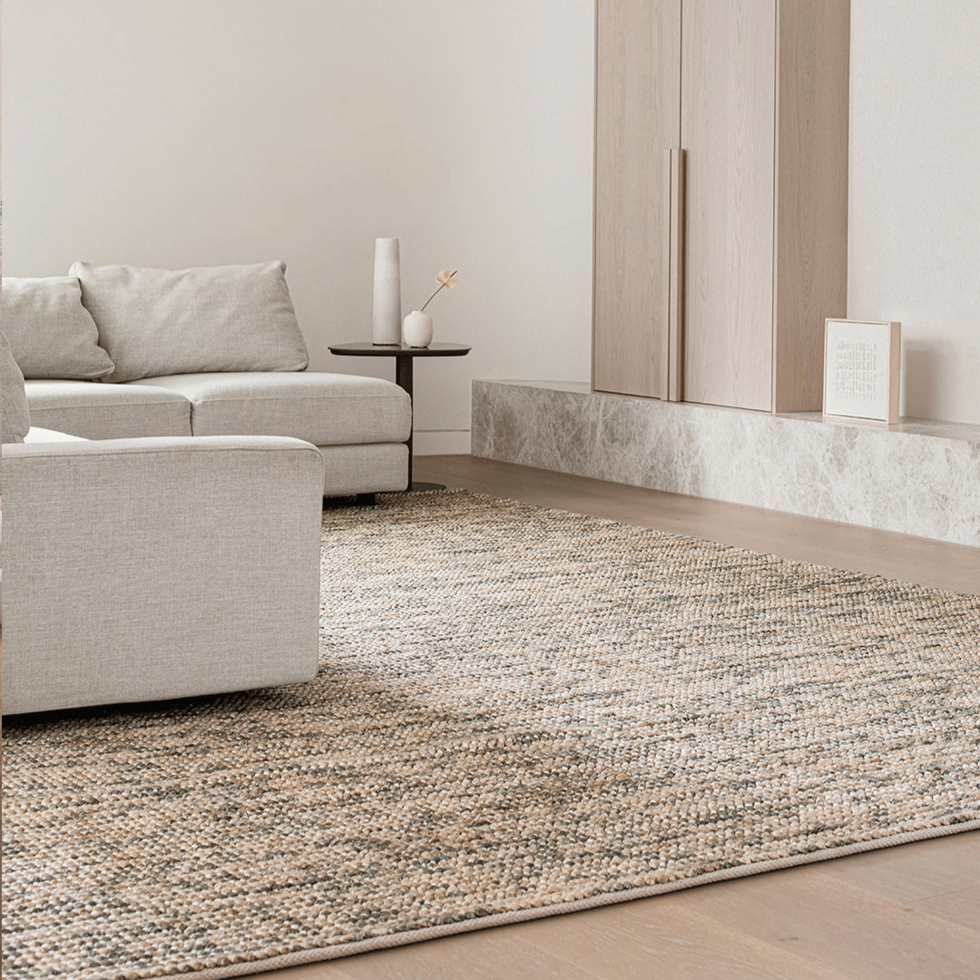 Tapis bouclé bohème 100 % laine tissé à la main, tons automnaux chaleureux, pour salon