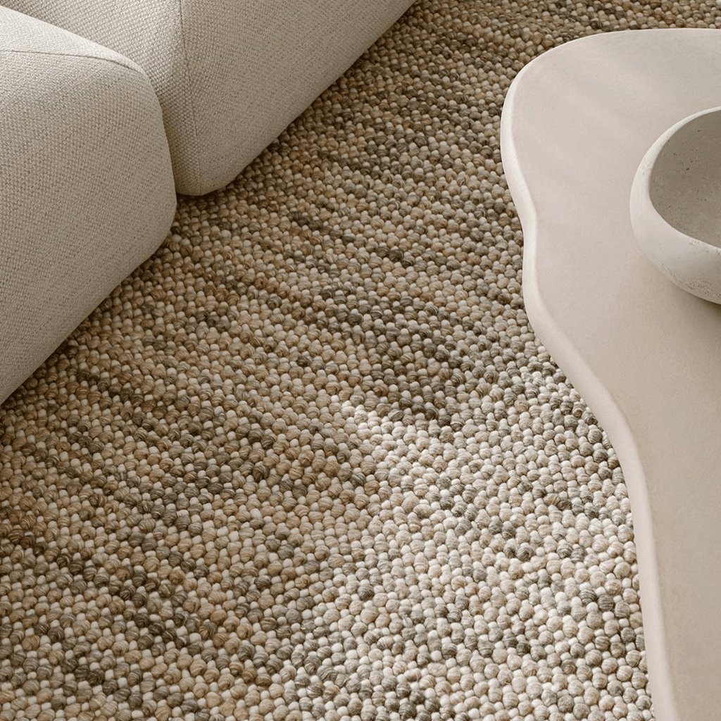 Tapis bouclé bohème 100 % laine tissé à la main, tons automnaux chaleureux, pour salon