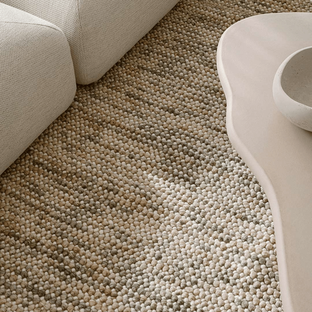 Tapis bouclé bohème 100 % laine tissé à la main, tons automnaux chaleureux, pour salon