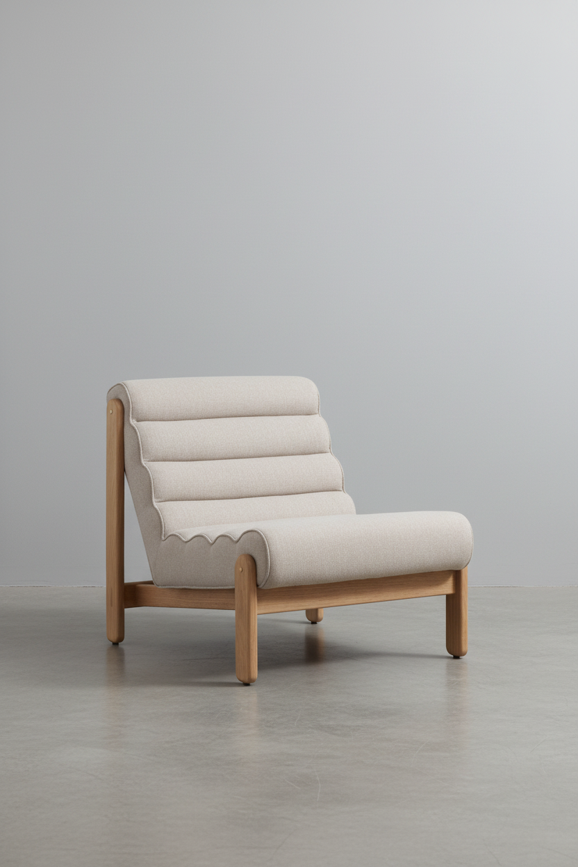 Fauteuil contemporain en polyester bouclé avec cadre tubulaire en chêne arrondi pour le salon
