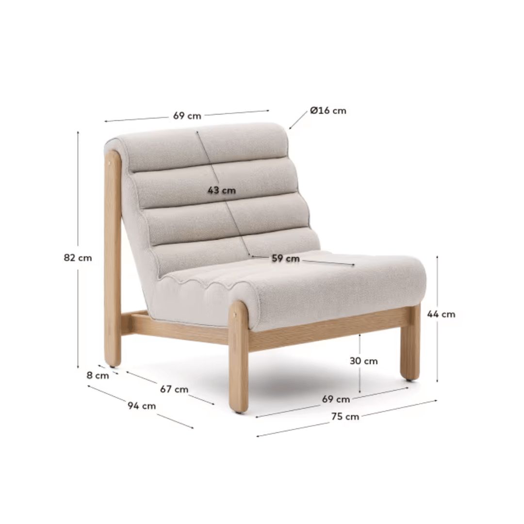 Fauteuil contemporain en polyester bouclé avec cadre tubulaire en chêne arrondi pour le salon