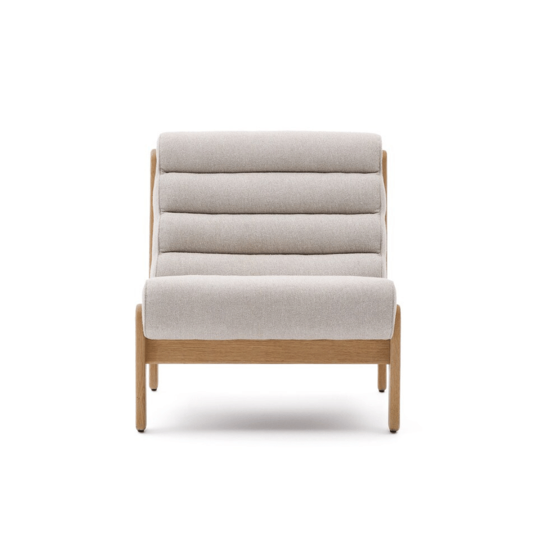 Fauteuil contemporain en polyester bouclé avec cadre tubulaire en chêne arrondi pour le salon