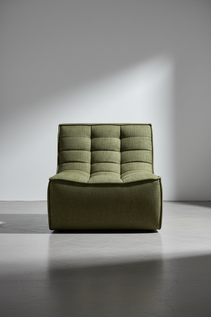 Fauteuil en coton recyclé écologique avec assise capitonnée en mousse haute densité pour salon
