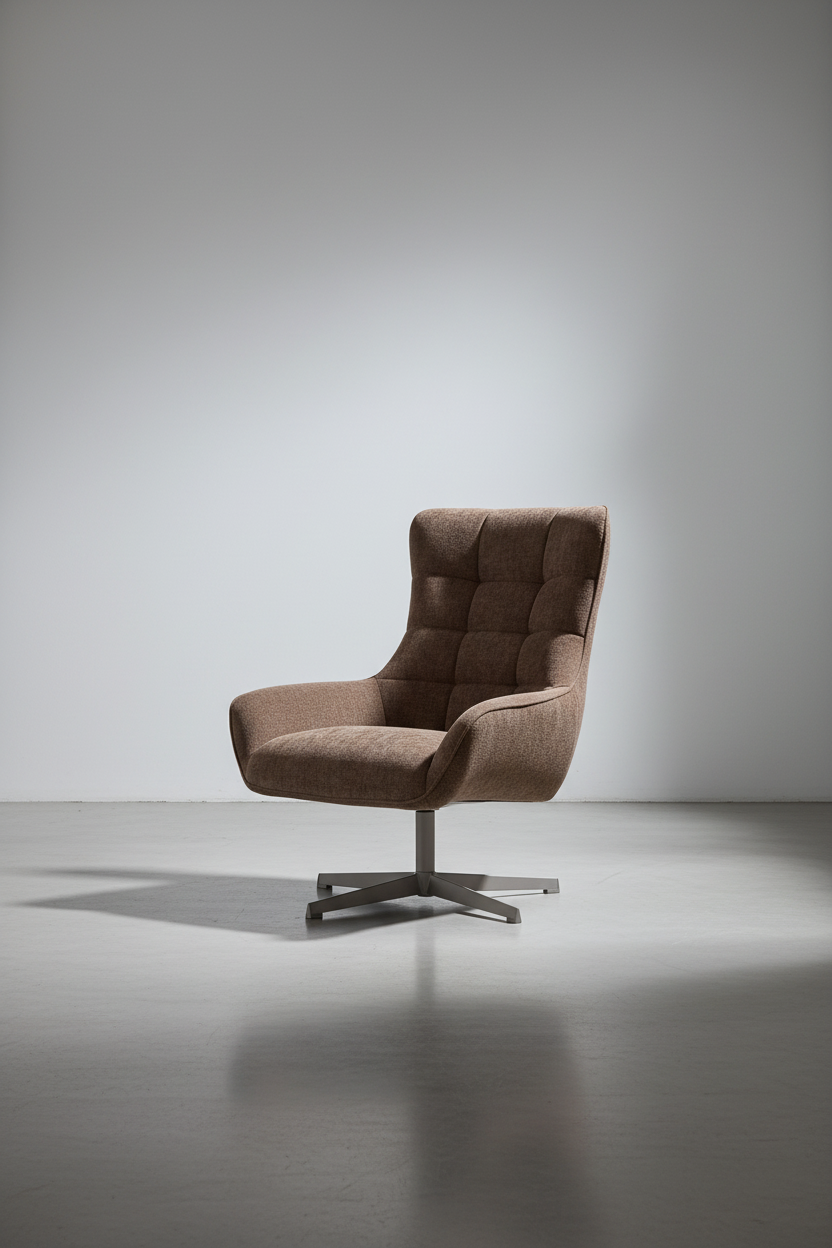 Fauteuil pivotant en chenille de style Mid-Century avec assise en mousse à densité moyenne pour salon
