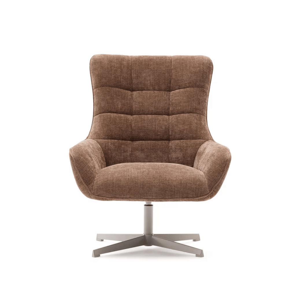 Fauteuil pivotant en chenille de style Mid-Century avec assise en mousse à densité moyenne pour salon