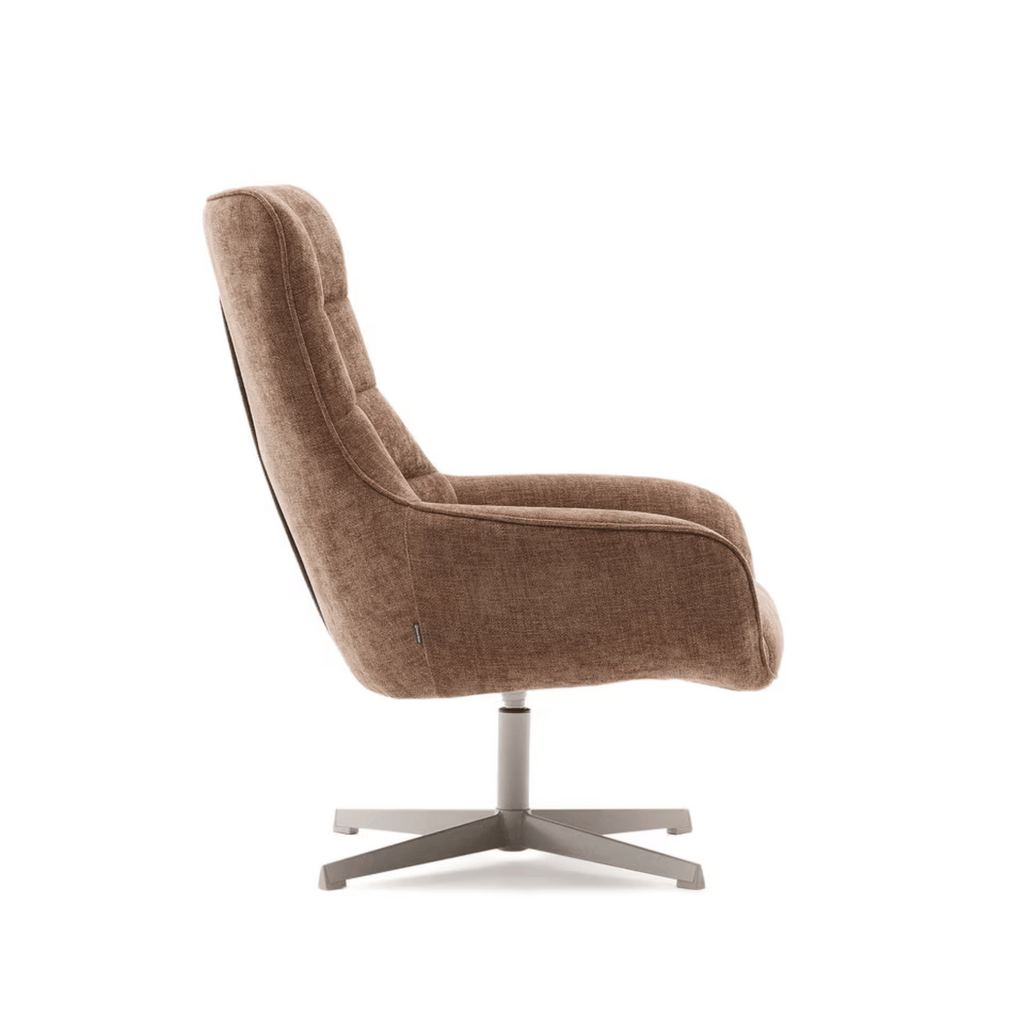 Fauteuil pivotant en chenille de style Mid-Century avec assise en mousse à densité moyenne pour salon