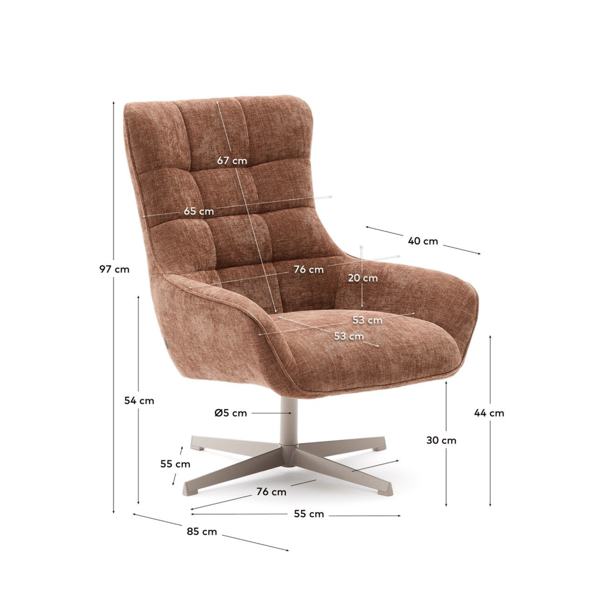 Fauteuil pivotant en chenille de style Mid-Century avec assise en mousse à densité moyenne pour salon