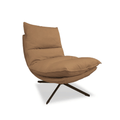 Fauteuil pivotant moderne en cuir pleine fleur avec base métallique rotative à 360° pour salon