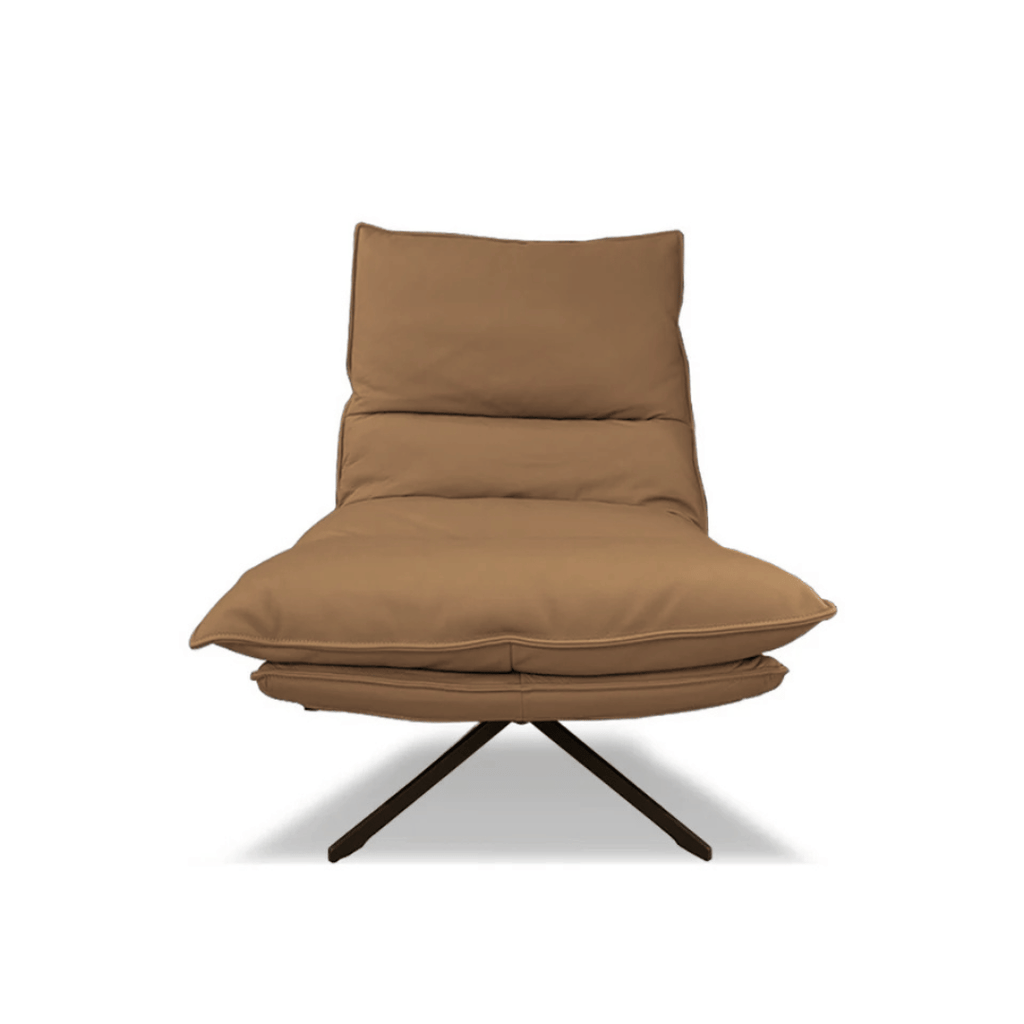 Fauteuil pivotant moderne en cuir pleine fleur avec base métallique rotative à 360° pour salon