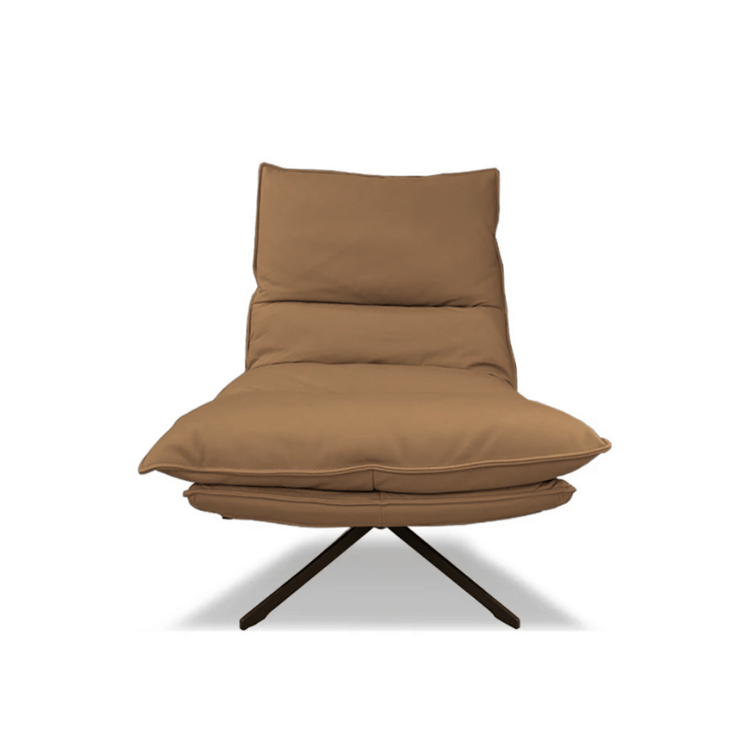 Fauteuil pivotant moderne en cuir pleine fleur avec base métallique rotative à 360° pour salon