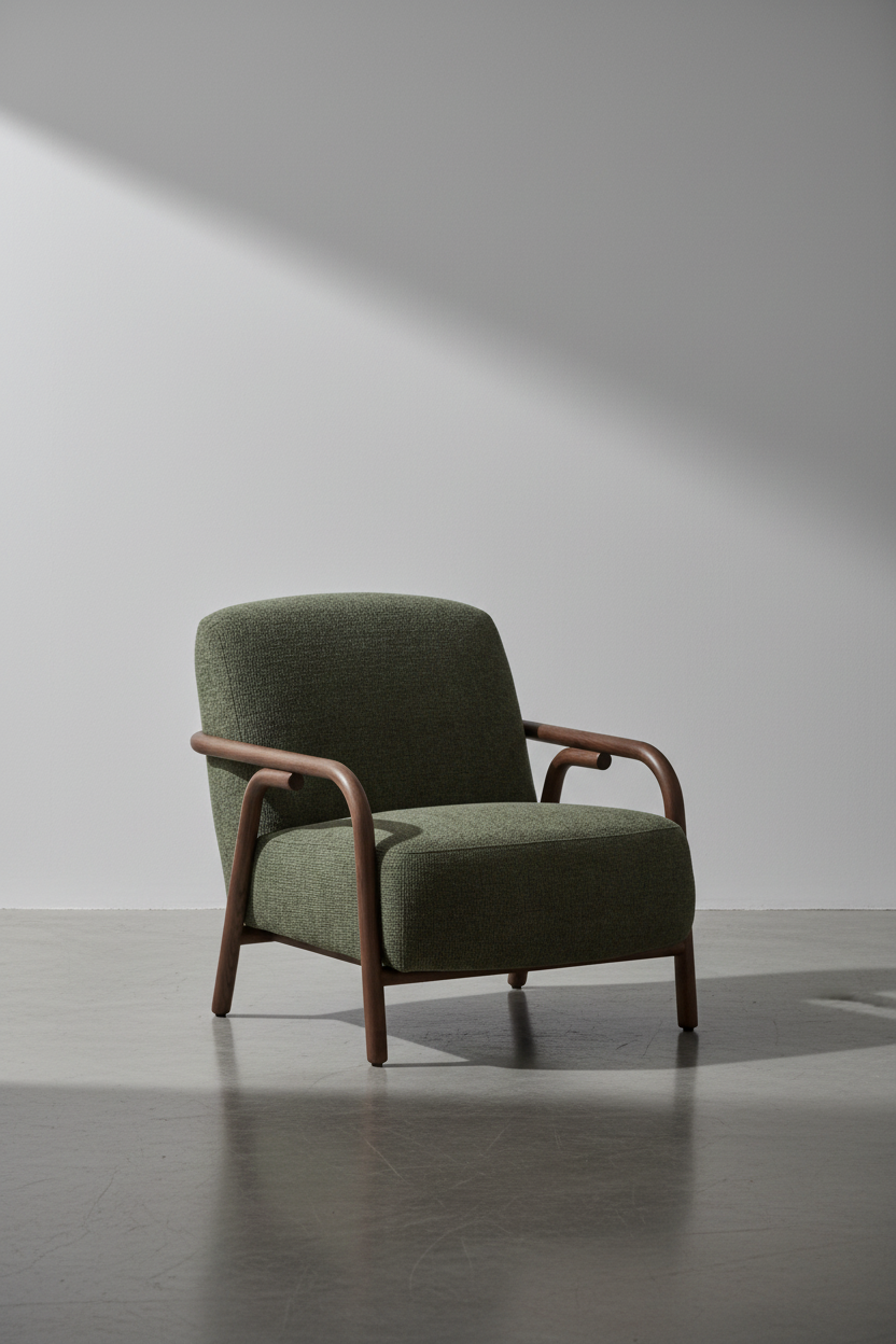 Fauteuil scandinave en polyester avec pieds en frêne massif pour salon