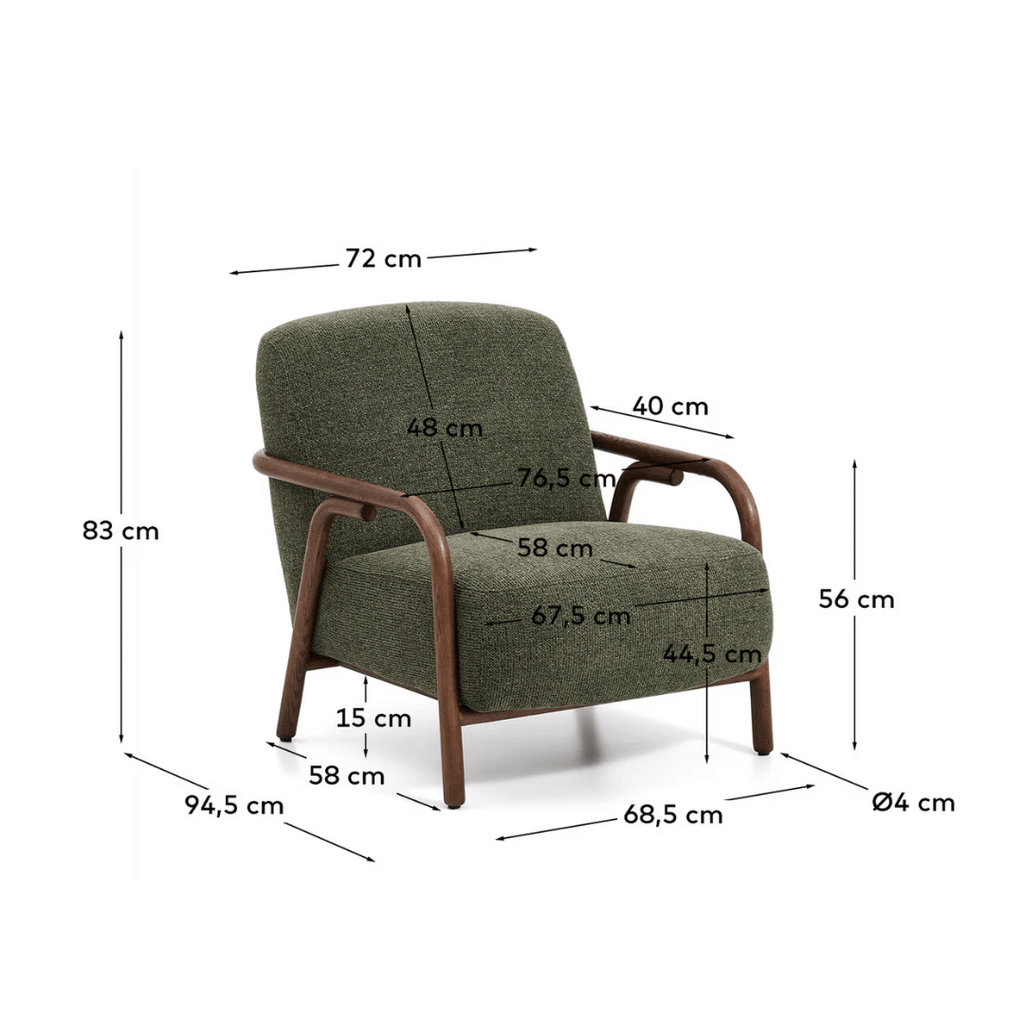 Fauteuil scandinave en polyester avec pieds en frêne massif pour salon