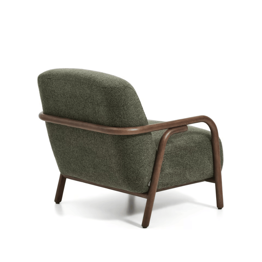 Fauteuil scandinave en polyester avec pieds en frêne massif pour salon