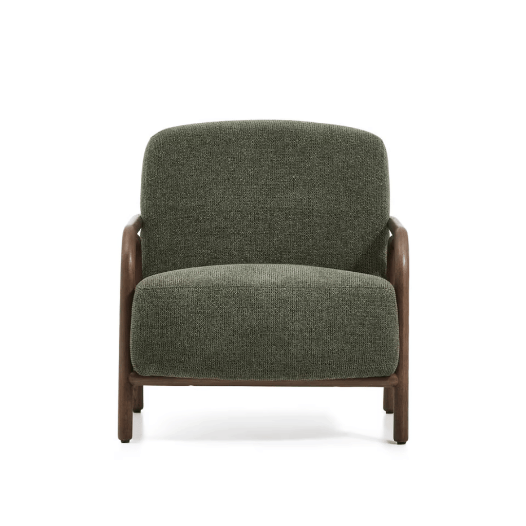 Fauteuil scandinave en polyester avec pieds en frêne massif pour salon
