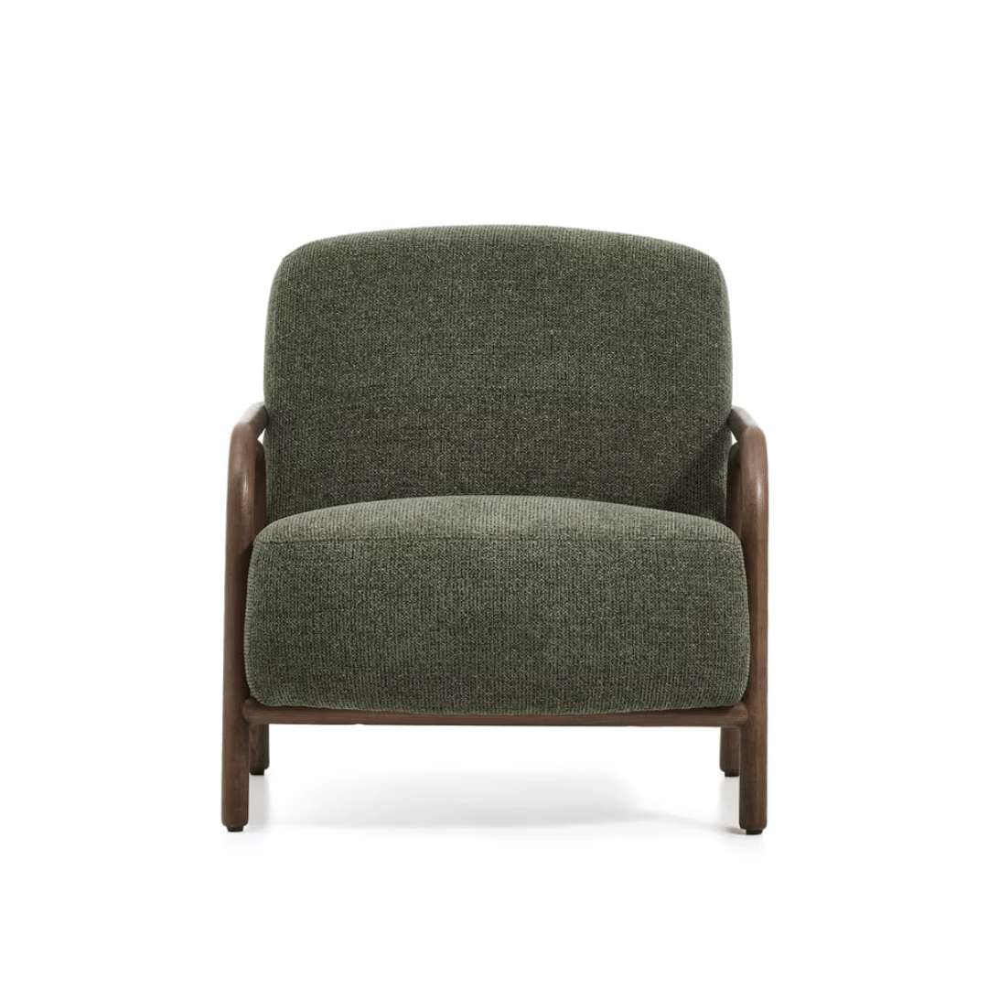 Fauteuil scandinave en polyester avec pieds en frêne massif pour salon