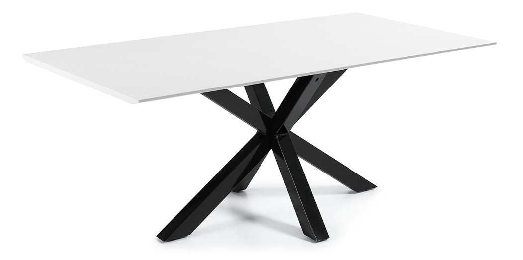 Table à manger rectangulaire contemporaine en MDF et verre trempé avec pieds en étoile en métal pour salle à manger