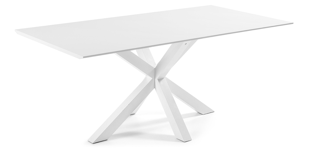 Table à manger rectangulaire contemporaine en MDF et verre trempé avec pieds en étoile en métal pour salle à manger
