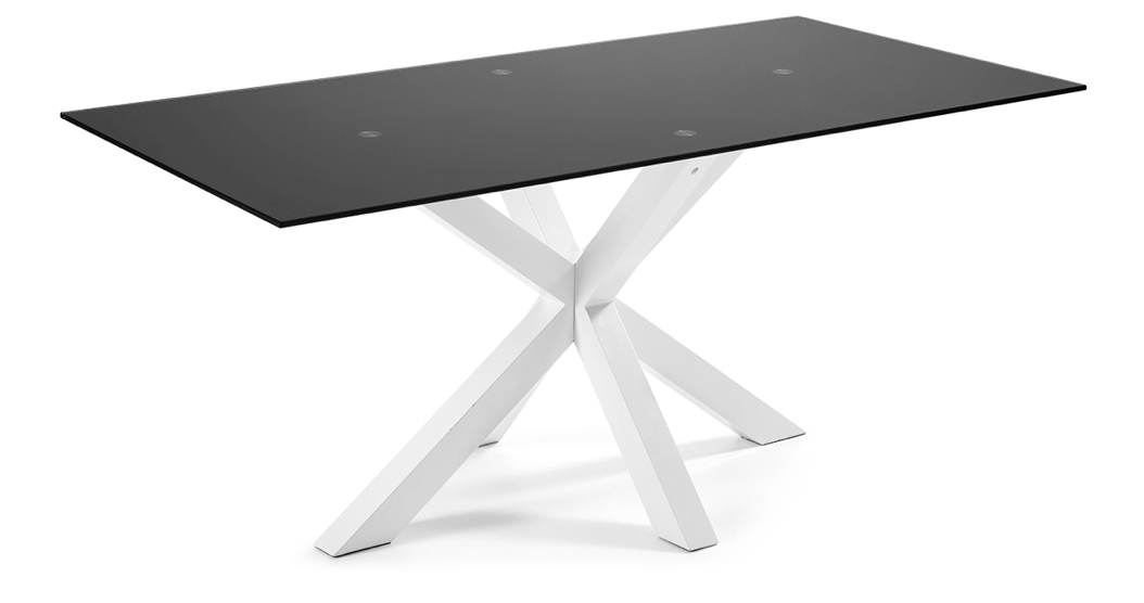 Table à manger rectangulaire contemporaine en MDF et verre trempé avec pieds en étoile en métal pour salle à manger